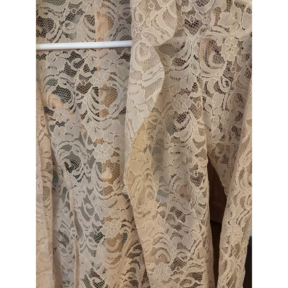 Vintage Y2K bebe Lace Open Front Cardigan Jacket Small Cream Notch Collar USA - Picture 3 of 9